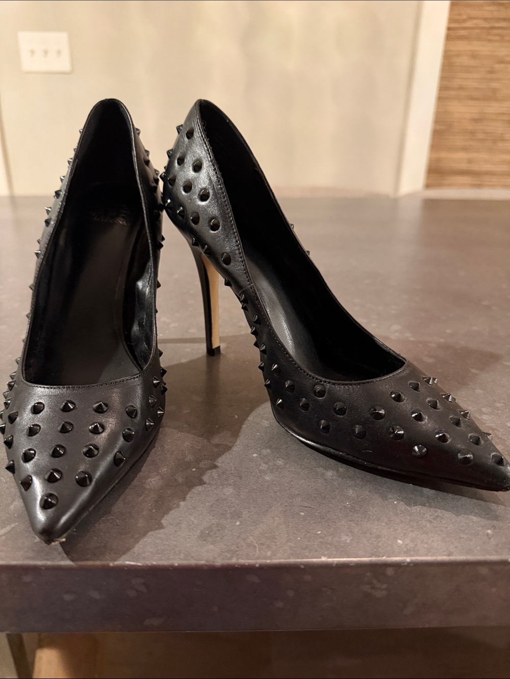 Women's Black Studded Pointed-Toe High Heels